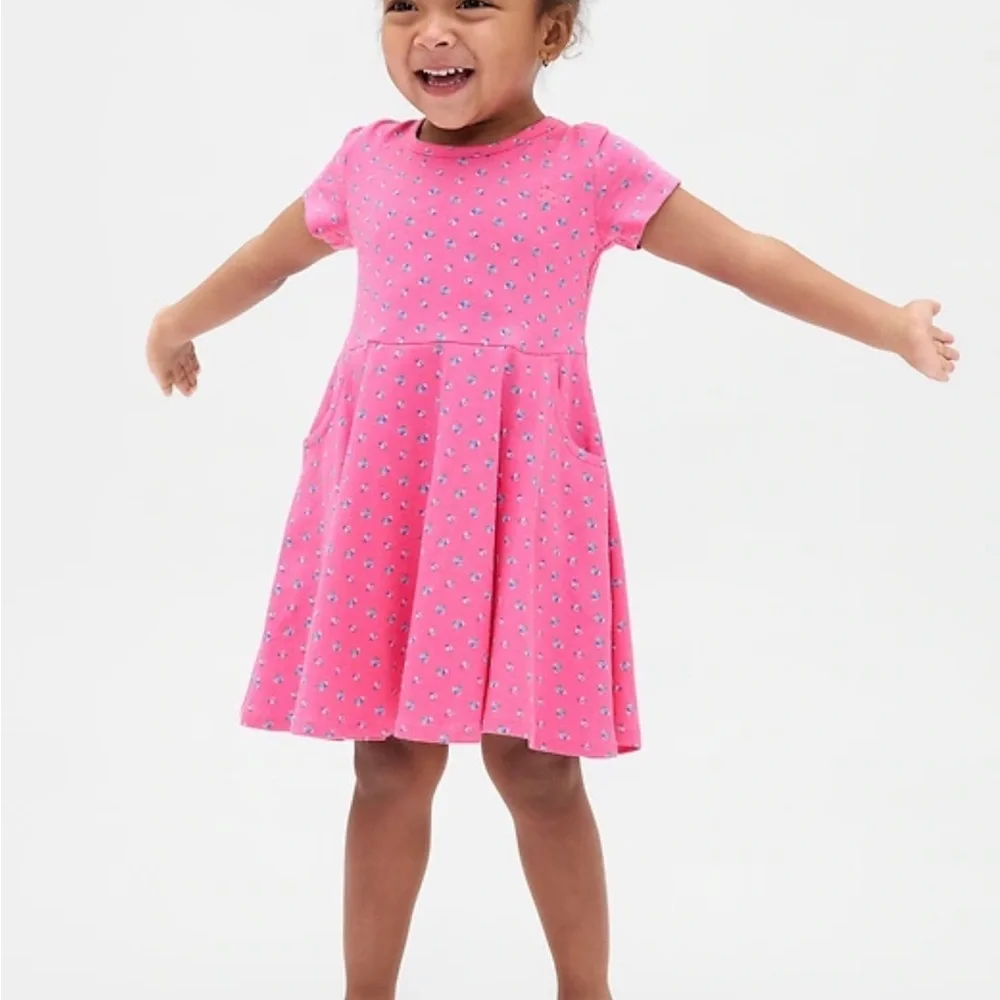 GAP Bright Pink Floral Pocket Skater Dress